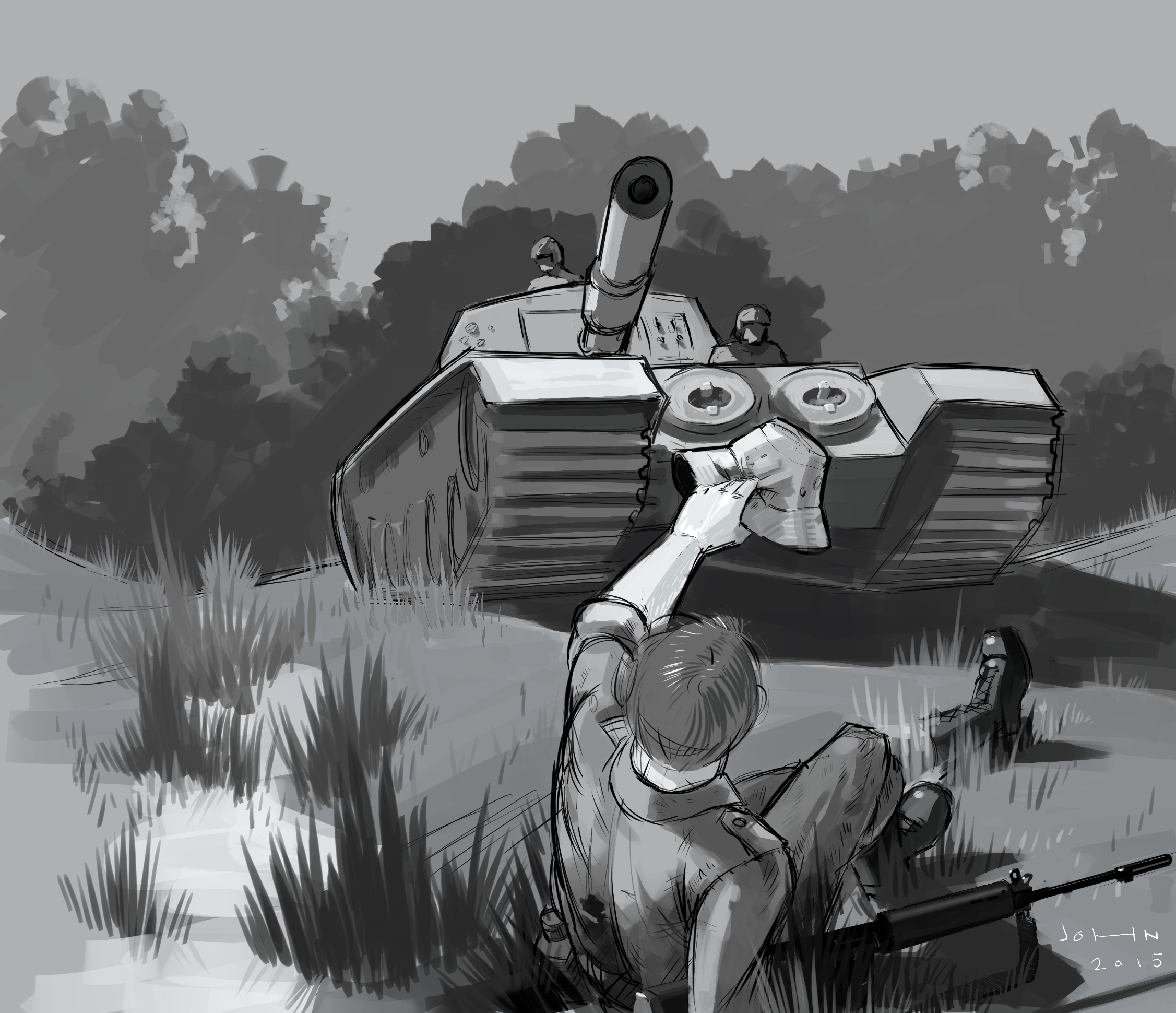 Digital illustration depicting a true event of an Australian digger's rescue in the Vietnam War.